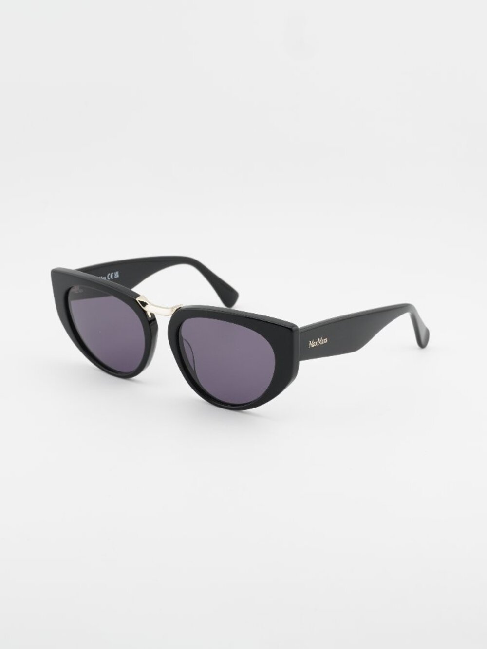 Max Mara BRIDGE1 MM0093 01A Sunglasses Black Cat Eye Frame, Smoke Lenses